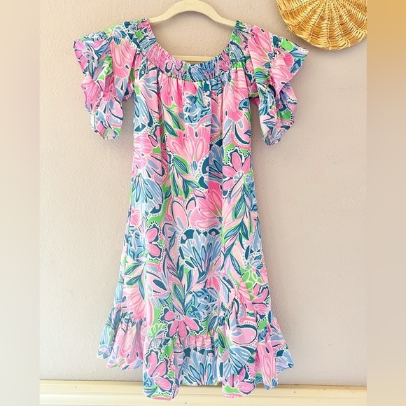 LILLY PULITZER Madelyn Off The Shoulder‎ Stretch Dress In Gecko Green Tige XXS - Picture 4 of 7